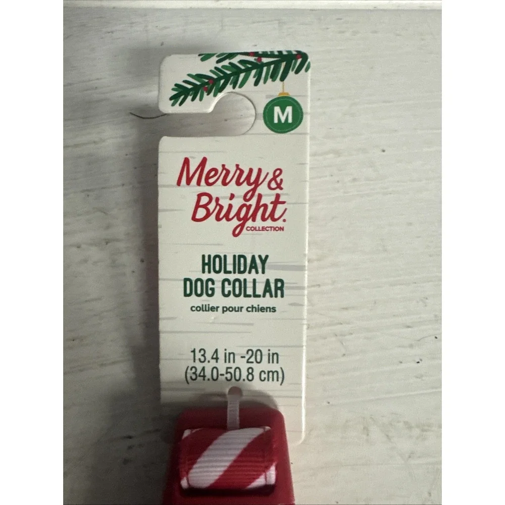 Marry & Bright Holiday Dog Collar Red Strip Candy Cane Size M‎ Medium
